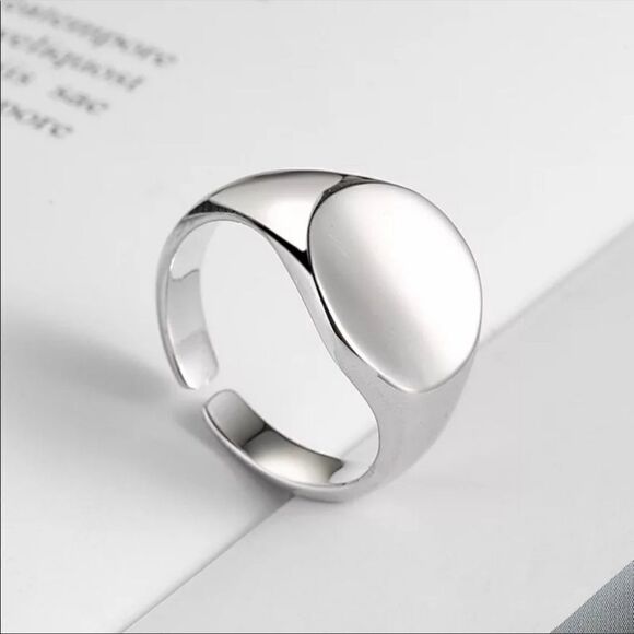 NEW 925 Silver Round Geometric Concave Open Ring Adjustable Ring - Picture 1 of 10